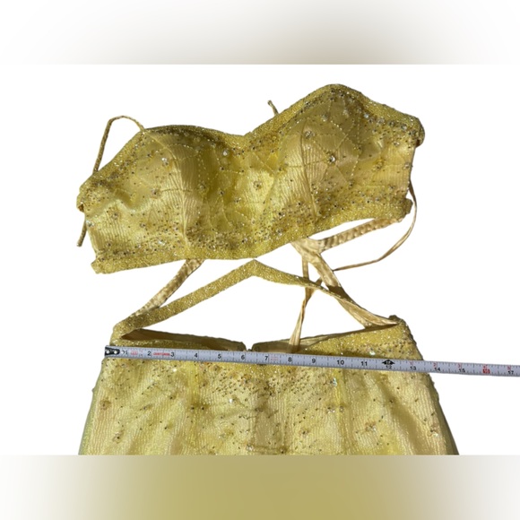 Precious Formals Dress Gown Beaded Yellow Two Pieces Prom Party sz 8 - Picture 9 of 15